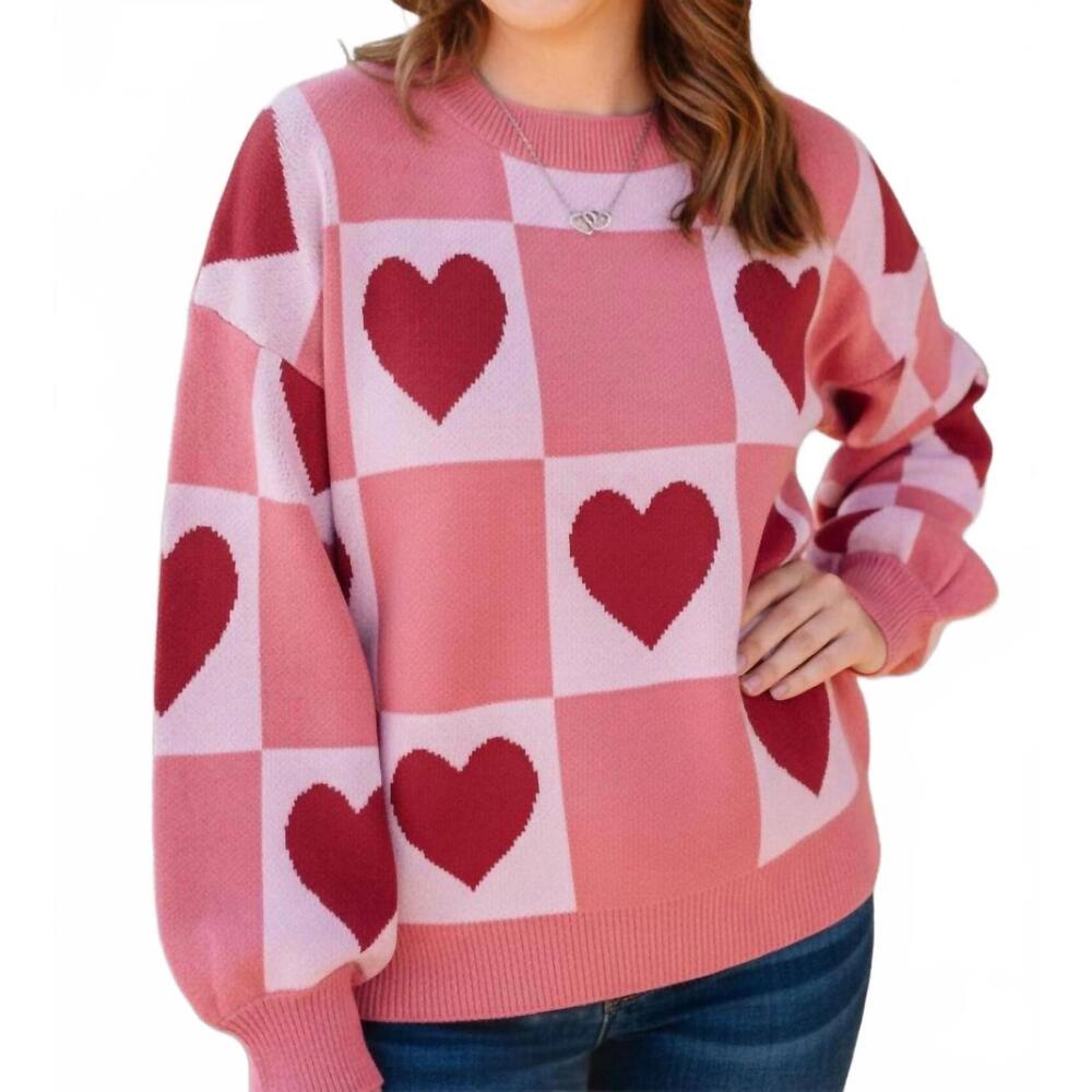 NEW JUNIPER BLVD all hearts sweater in pink
